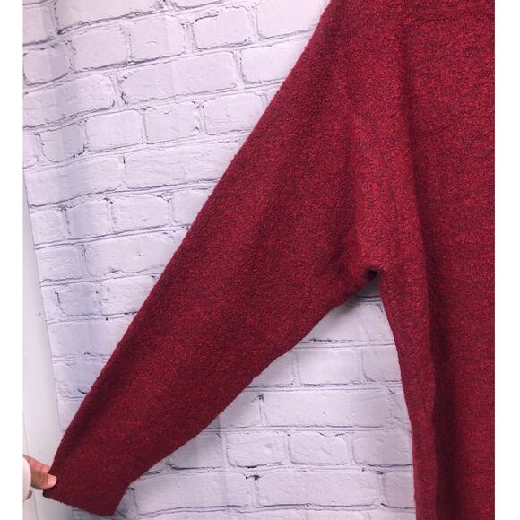 Brandini Ribbed V-neck Textured Wool Blend Long Sleeve Burgundy Knit Sweater L - Picture 5 of 12